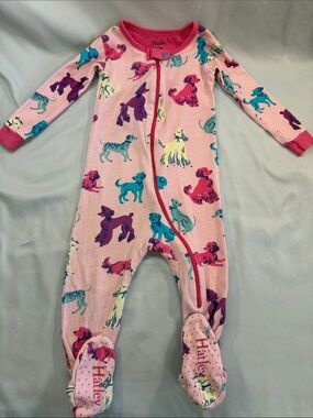 Hatley Pink Puppy Pattern Footed Pajamas with Multicolor Dogs
